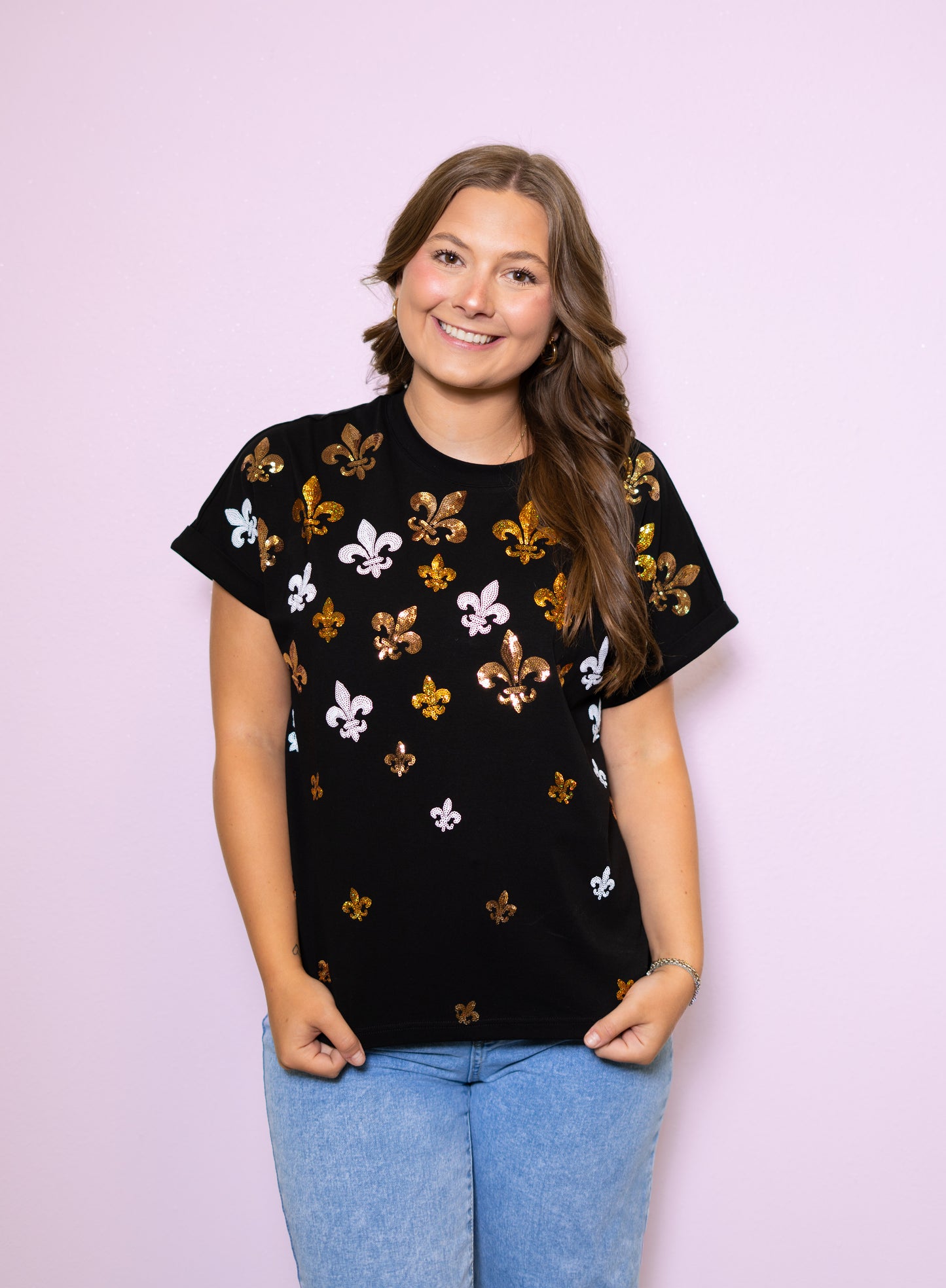 Wholesale | Tiny Scattered Fleur de Lis | Women's Cuff Sleeve (Black)