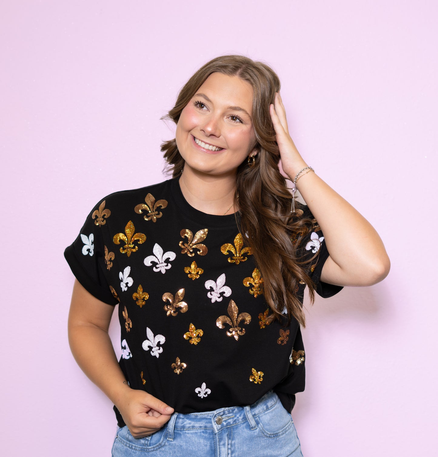 Wholesale | Tiny Scattered Fleur de Lis | Women's Cuff Sleeve (Black)