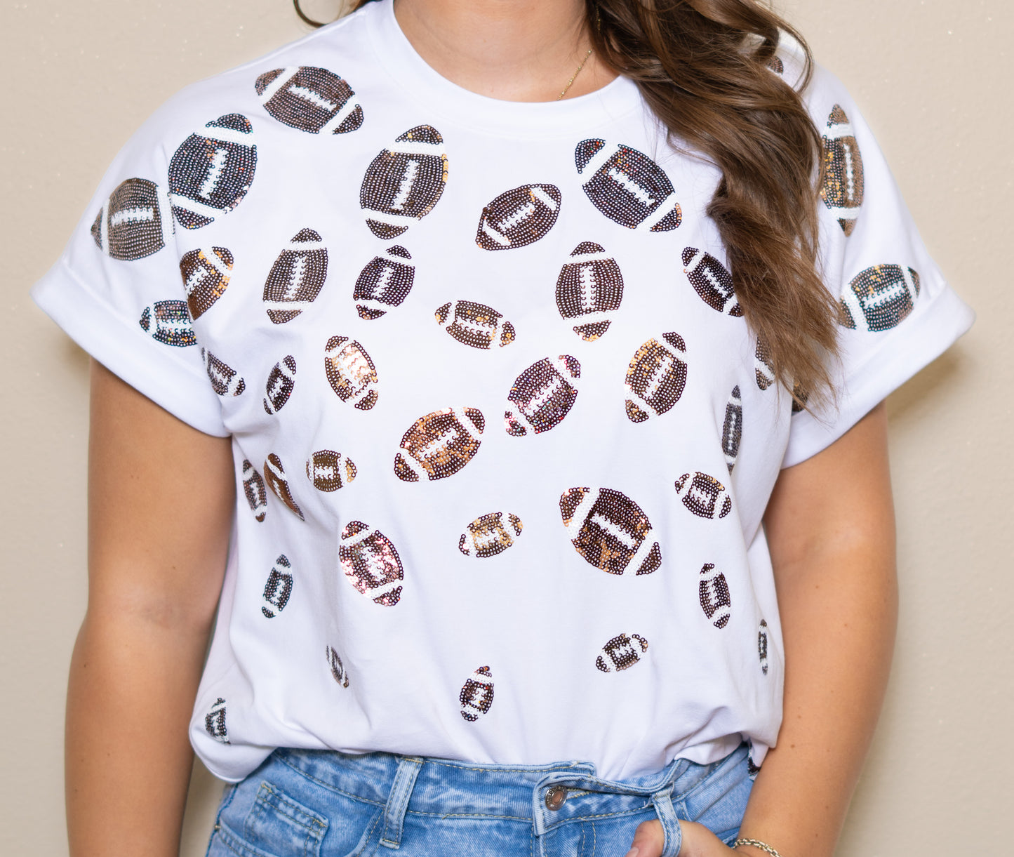 Wholesale | Scattered Football | Women's Sequin Design Cuff Sleeve (White)