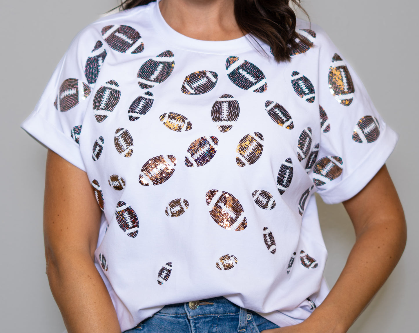 Wholesale | Scattered Football | Women's Sequin Design Cuff Sleeve (White)