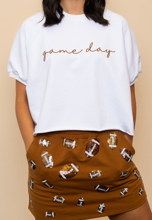 **PRE-ORDER ONLY** Wholesale | Game Day | Women's Embroidered Design Top (White)