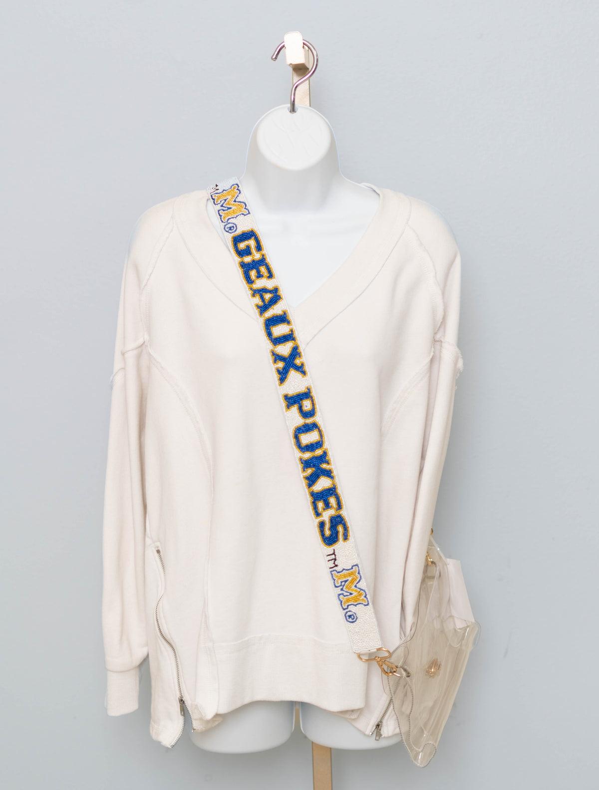 McNeese Geaux Pokes (Licensed) | Custom Beaded Purse Strap (White)