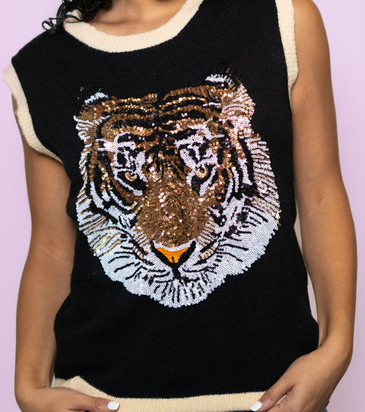 Wholesale | Geauxlden | Women's Sequin Design Sleeveless Sweater (Black)