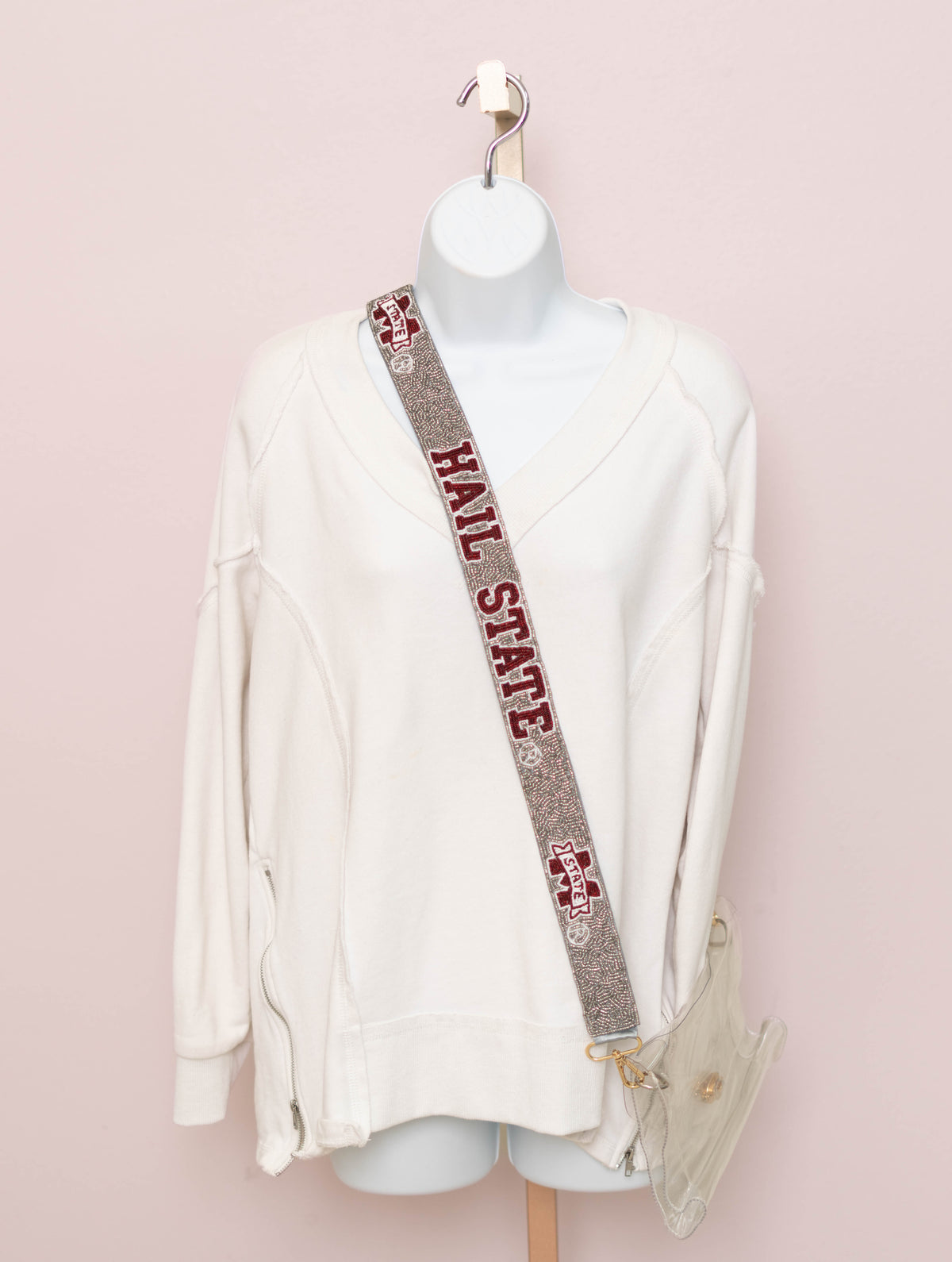 Mississippi State University HAIL STATE (LICENSED) | Custom Beaded Purse Strap (Grey)