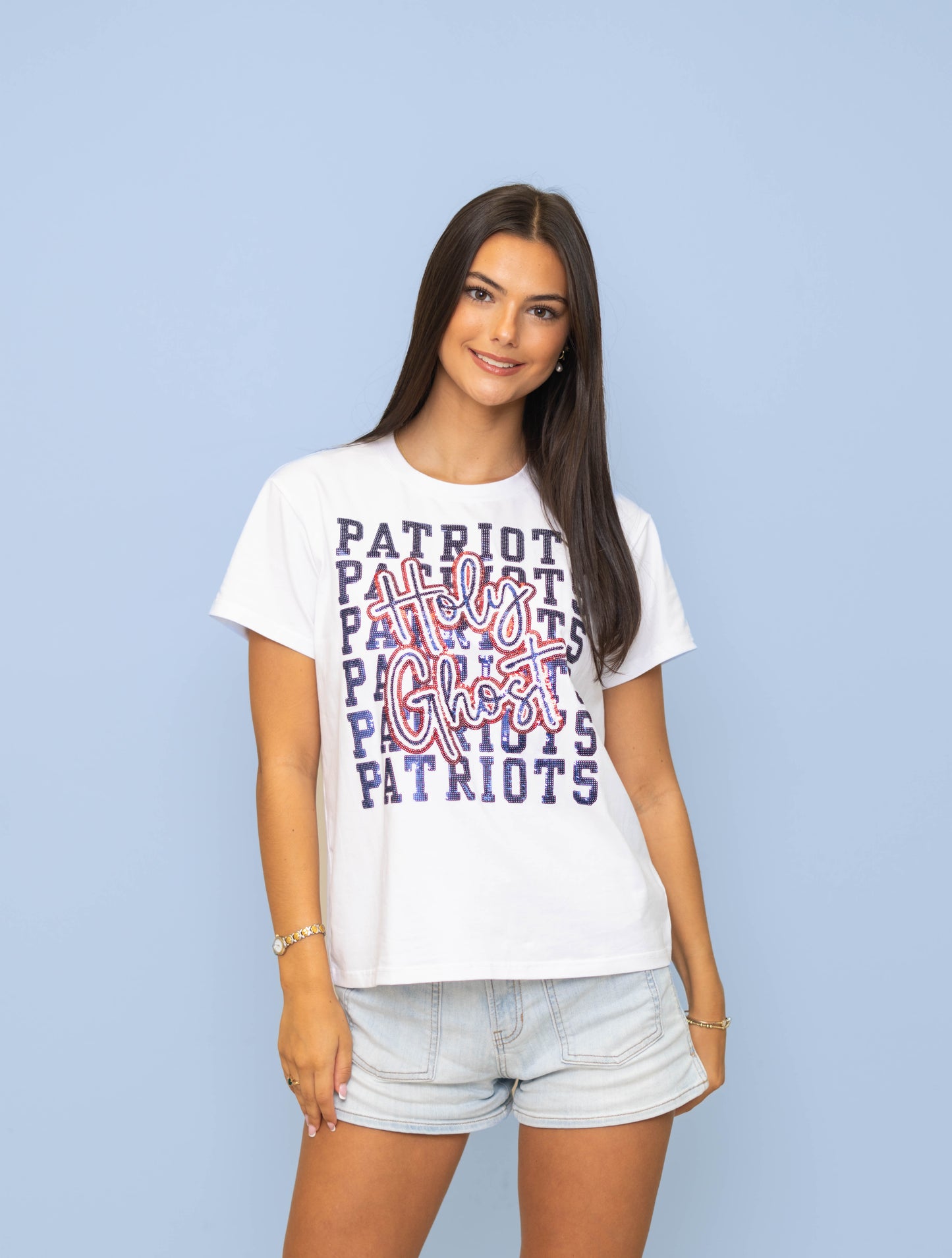 **PRE-ORDER ONLY** Holy Ghost Patriots Block Script | Sequin Design Tee (White)