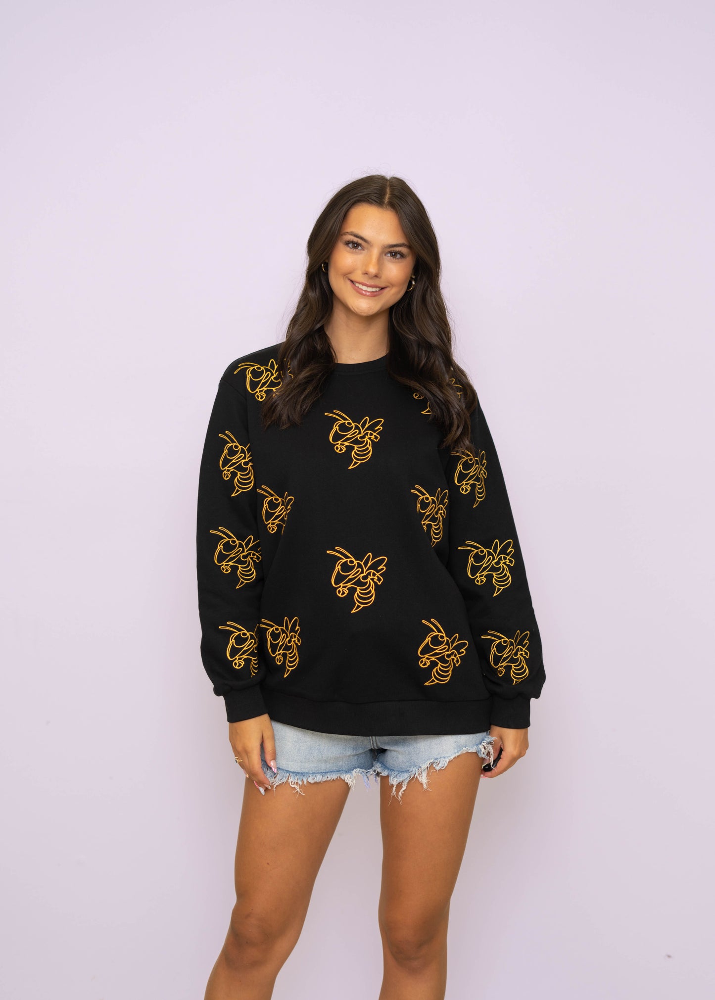 **PRE-ORDER ONLY** Jackets / Hornets | Embroidered Metallic Outline Sweatshirt (Black)