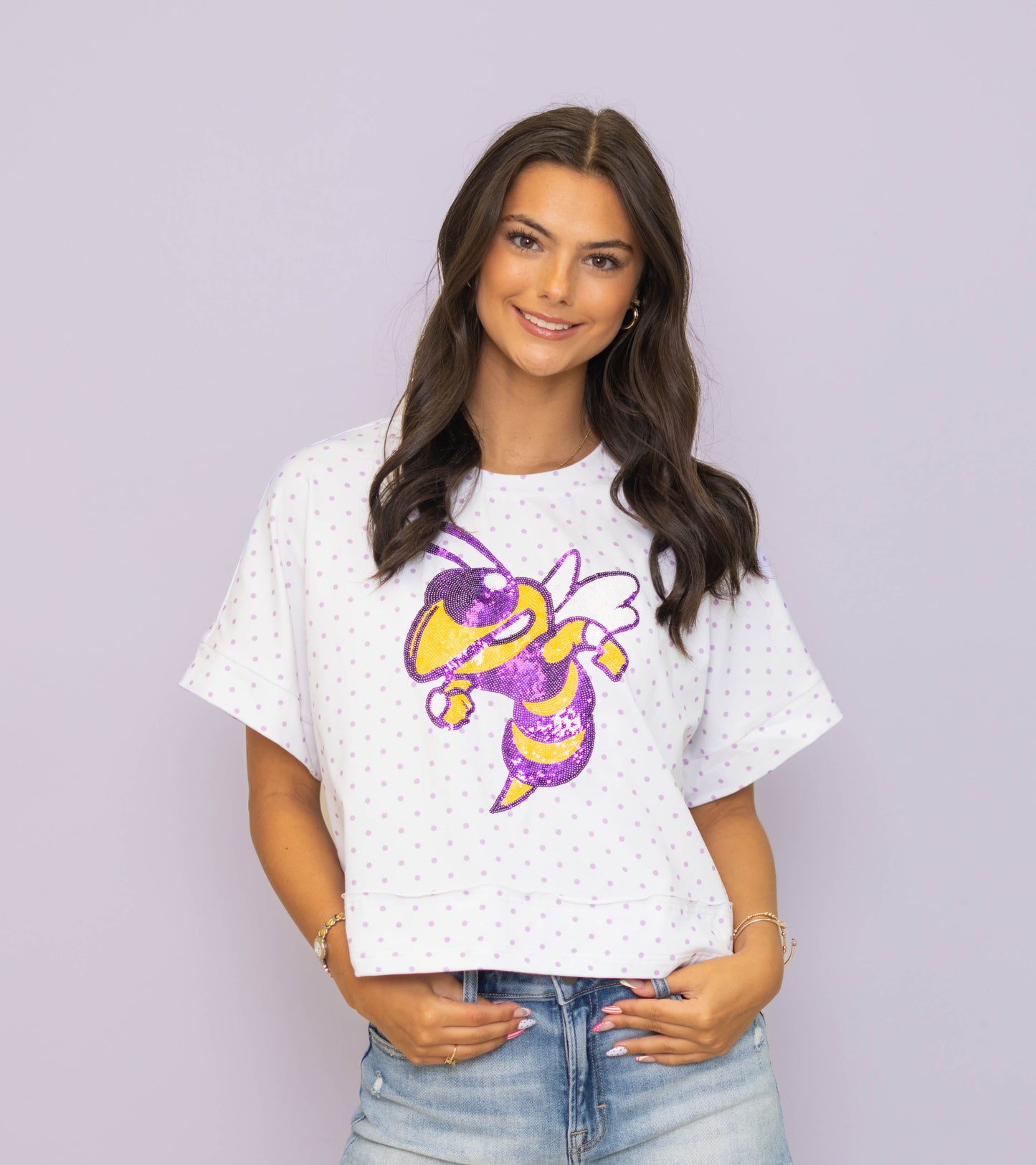 **PRE-ORDER ONLY** Jackets | Polka Dot Exposed Seam Crop Shirt (Purple Polka Dot)