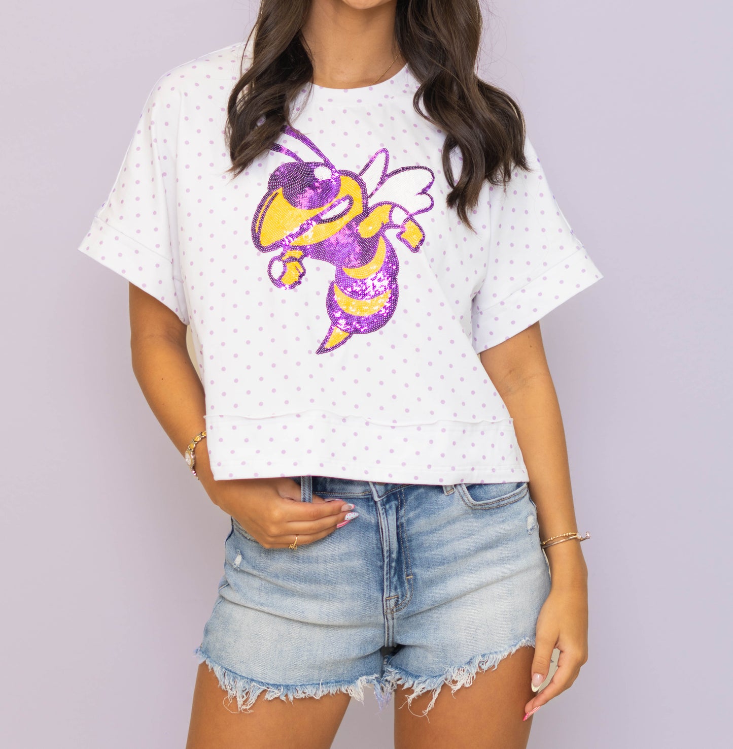 **PRE-ORDER ONLY** Jackets | Polka Dot Exposed Seam Crop Shirt (Purple Polka Dot)