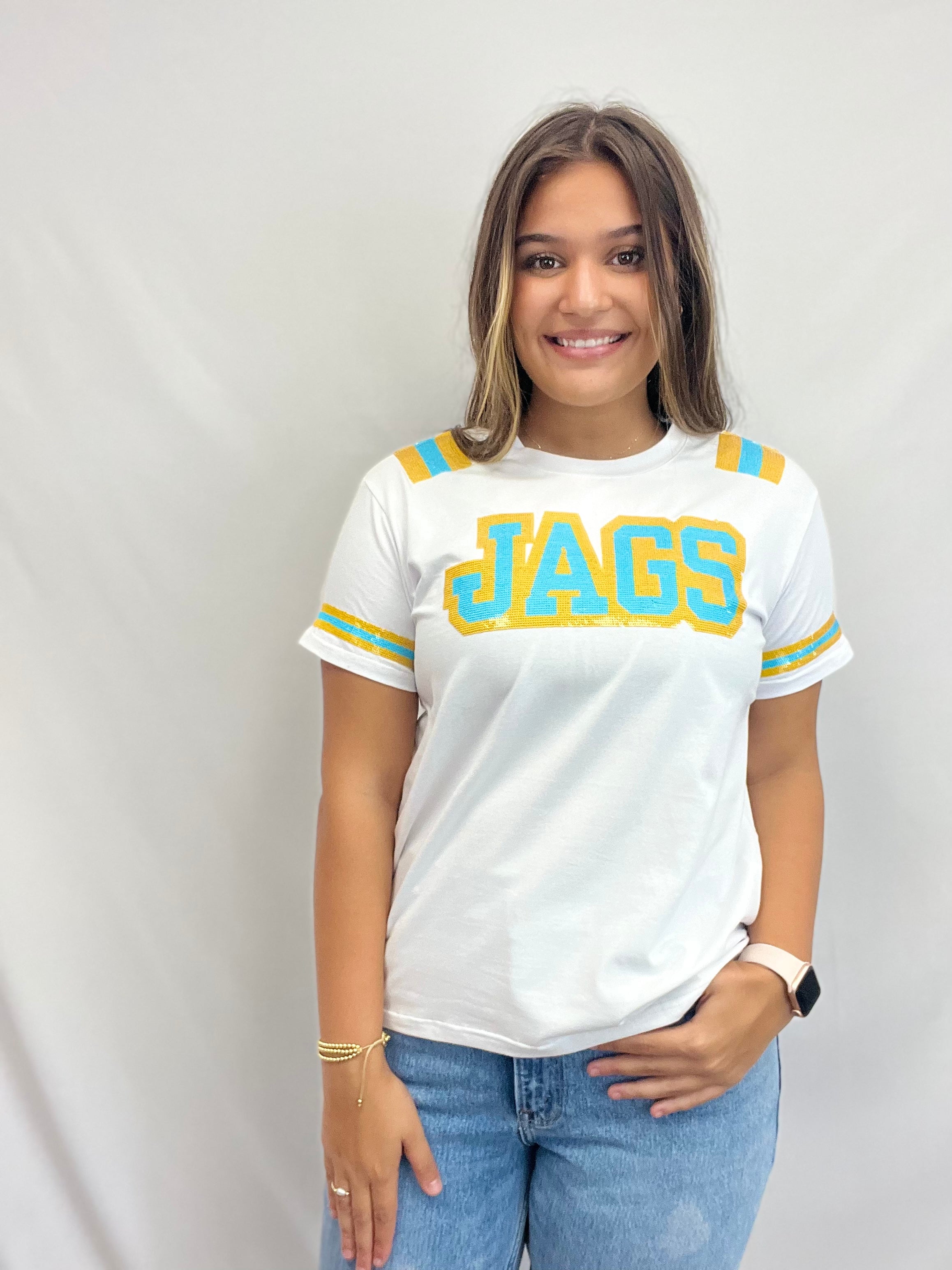 SOUTHERN JAGS Women s Sequin Jersey Tee White Bomb Designs