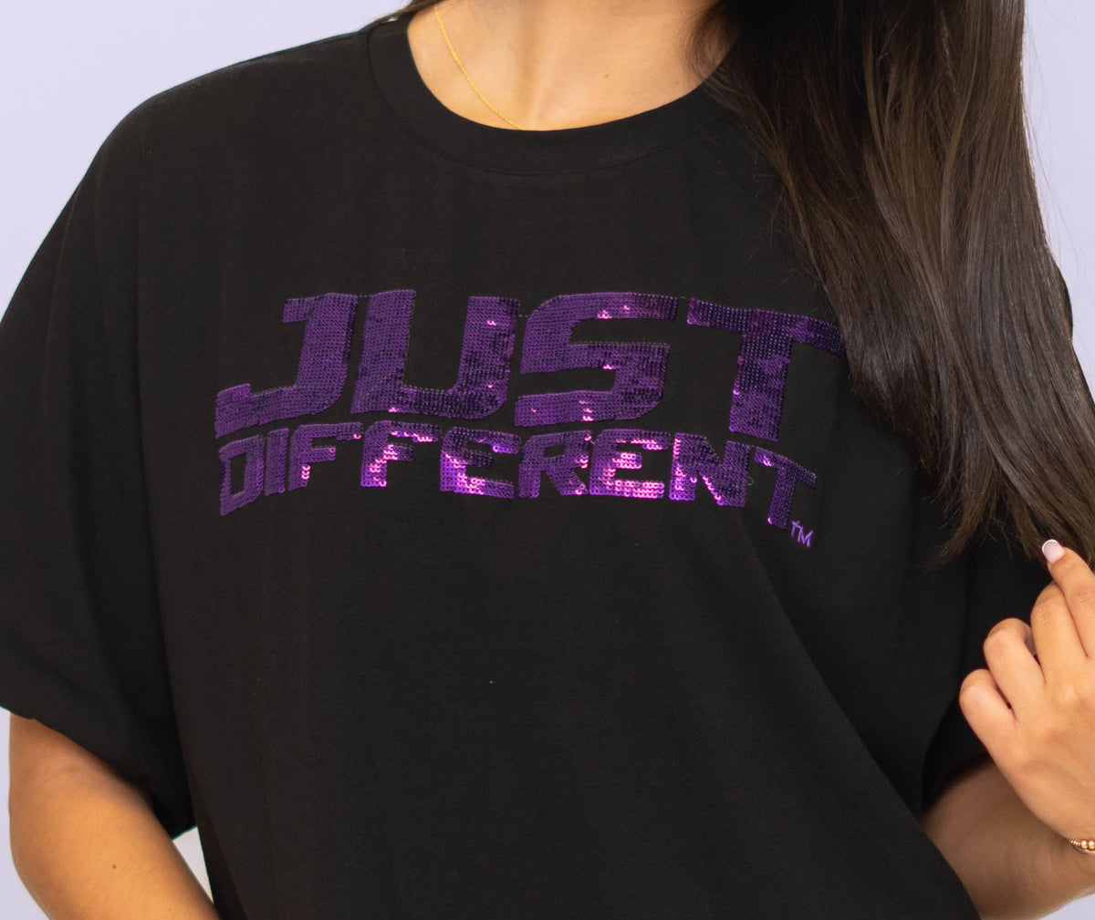 LSU Just Different (Licensed) | Women's Sequin Design Bubble Crop (Black)