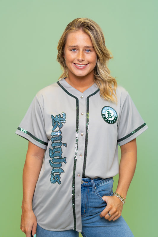 Knights Knation | Women's Sequin Embroidery Baseball Jersey (Grey)