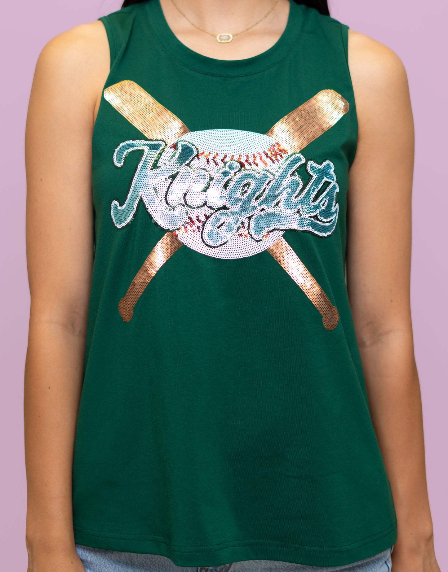 Knights Knation Criss Cross Bats | Women's Sequin Design Tank (Green)