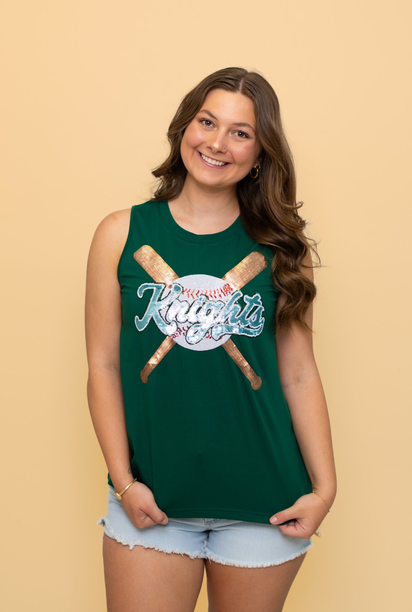 Knights Knation Criss Cross Bats | Women's Sequin Design Tank (Green)