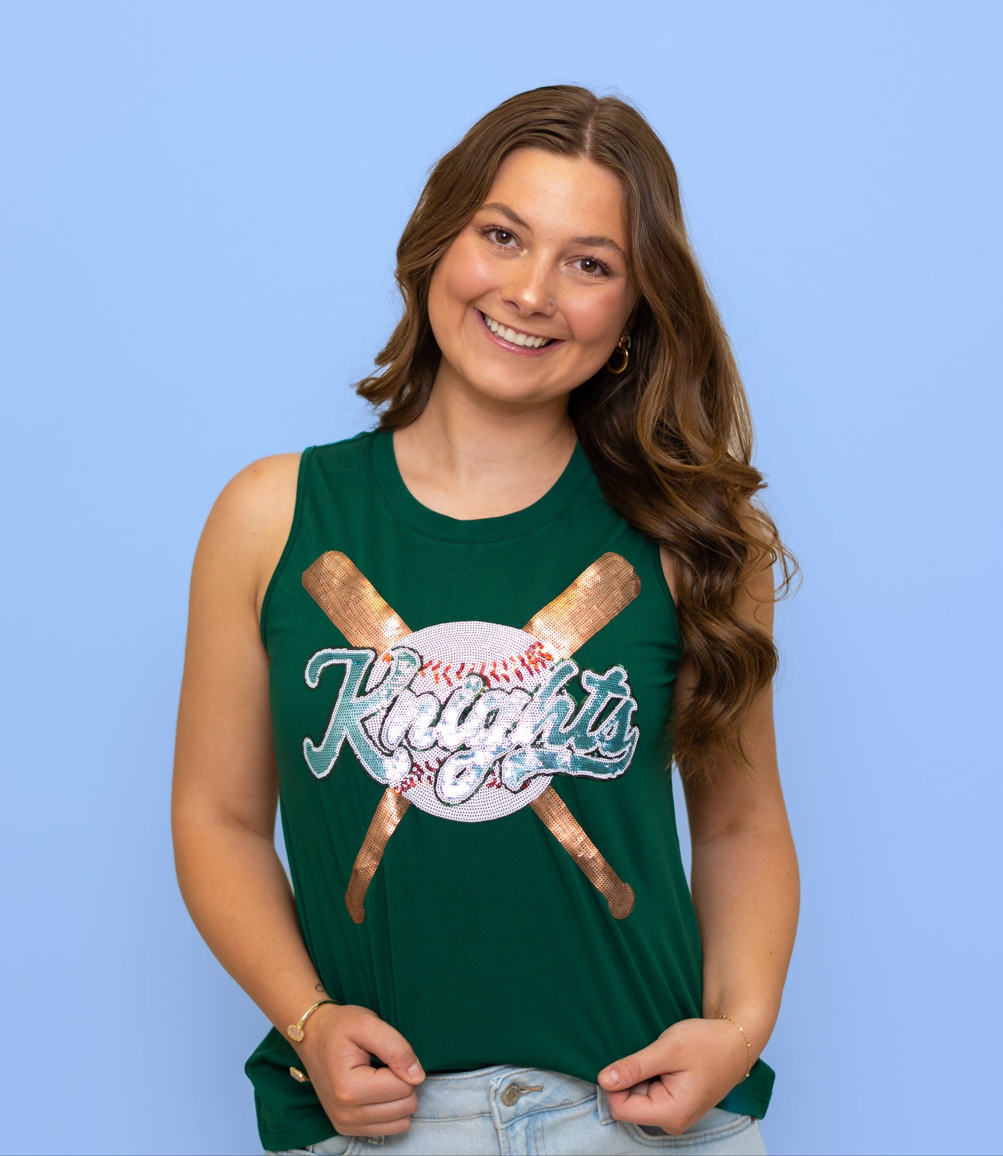 Knights Knation Criss Cross Bats | Women's Sequin Design Tank (Green)