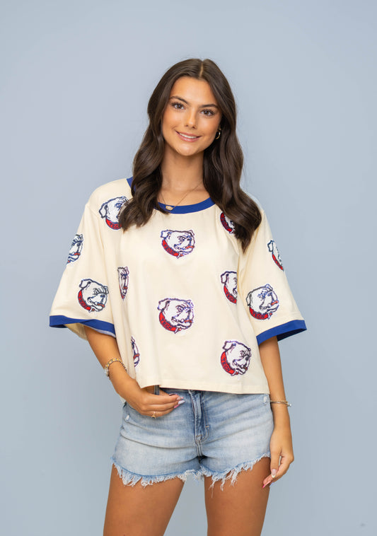 LA Tech (Licensed) | Women's Oversized Scattered Crop Tee (Cream)
