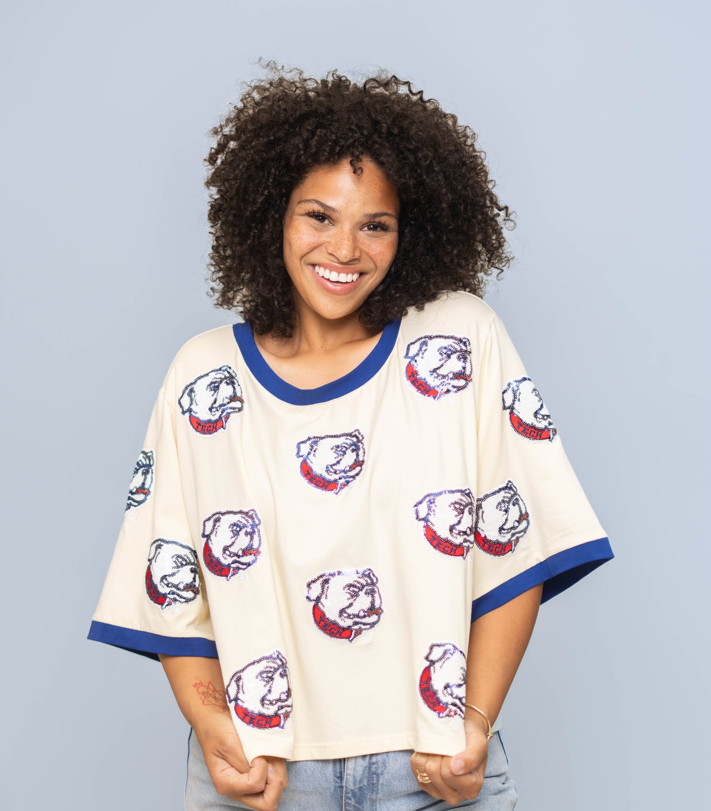 Wholesale | LA Tech (Licensed) | Women's Oversized Scattered Crop Tee (Cream)