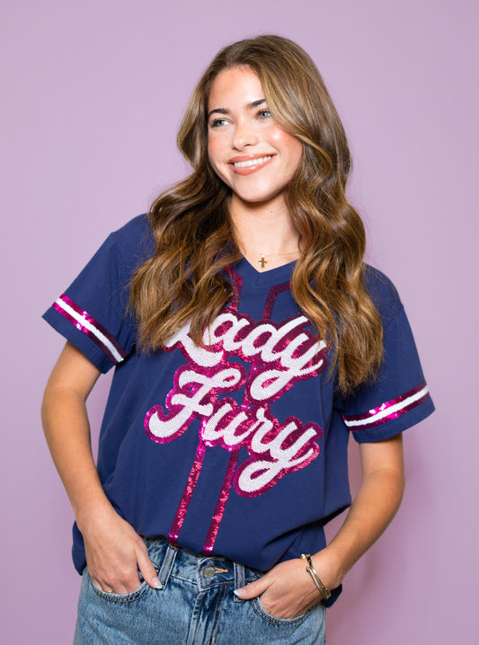 Lady Fury | Women's Sequin Design Jersey Tee (Navy)
