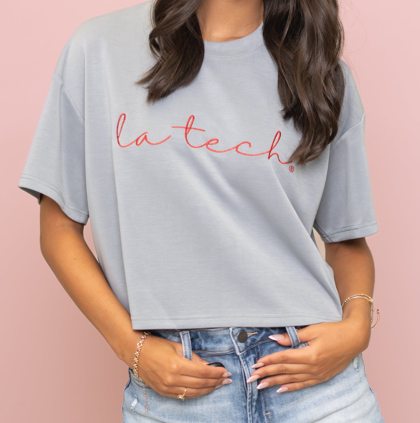 LA Tech (Licensed) | Women's Buttery Soft Crop (Stone Blue)