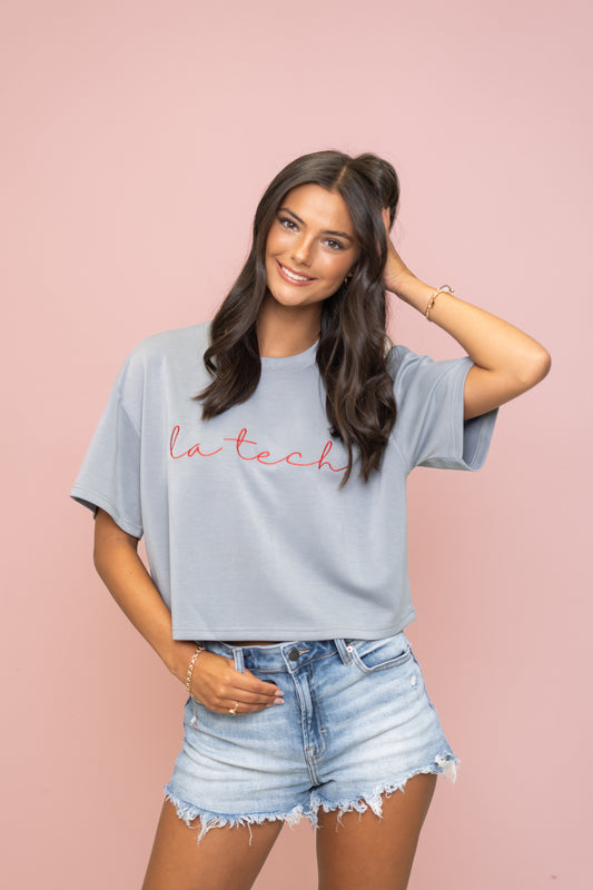 Wholesale | LA Tech (Licensed) | Women's Buttery Soft Crop (Stone Blue)