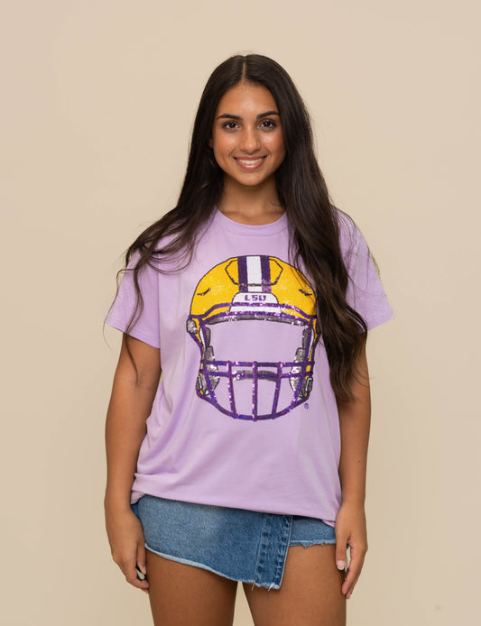 LSU Front & Back Helmet (Licensed) | Women's Sequin Design Tee (Lavender)