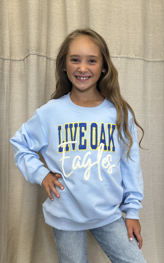 **PRE-ORDER ONLY** Live Oak (Baby Blue) | Youth Chenille Embroidery Sweatshirt