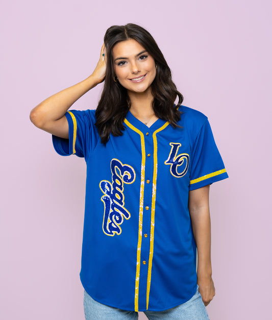 **PRE-ORDER ONLY** Live Oak Eagles | Women's Sequin Embroidery Baseball Jersey (Blue)
