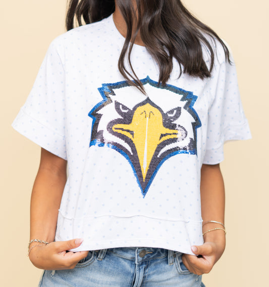 **PRE-ORDER ONLY** Eagles | Polka Dot Exposed Seam Crop Shirt (Blue Polka Dot)