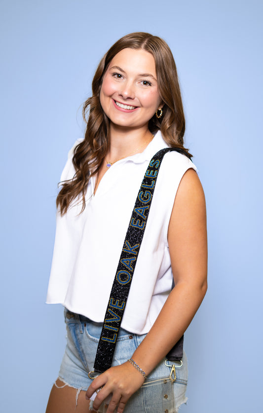 Live Oak Eagles | Custom Beaded Purse Strap (Black)
