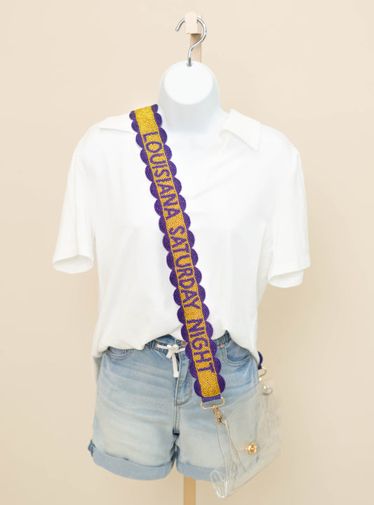 Louisiana Saturday Night | Scalloped Beaded Purse Strap (Gold w/ Purple Scallops)