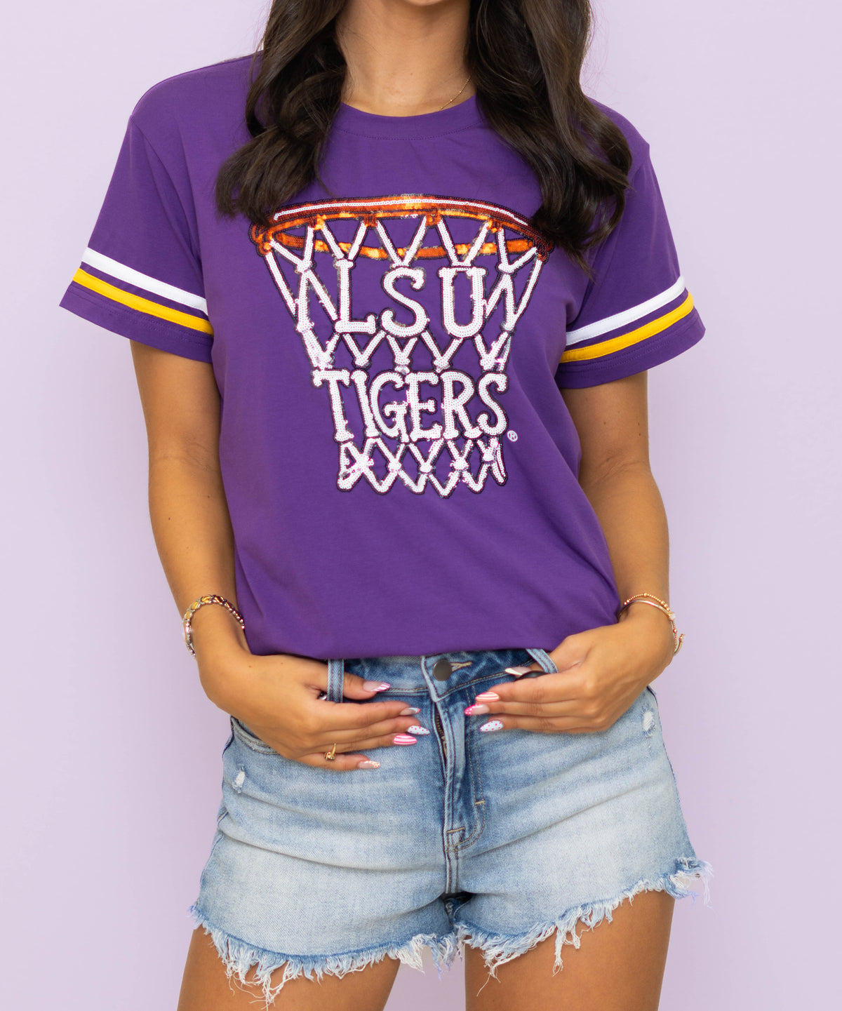 **PRE-ORDER ONLY** Wholesale | LSU Basketball Net (Licensed) | Women's Sequin Design (Purple)