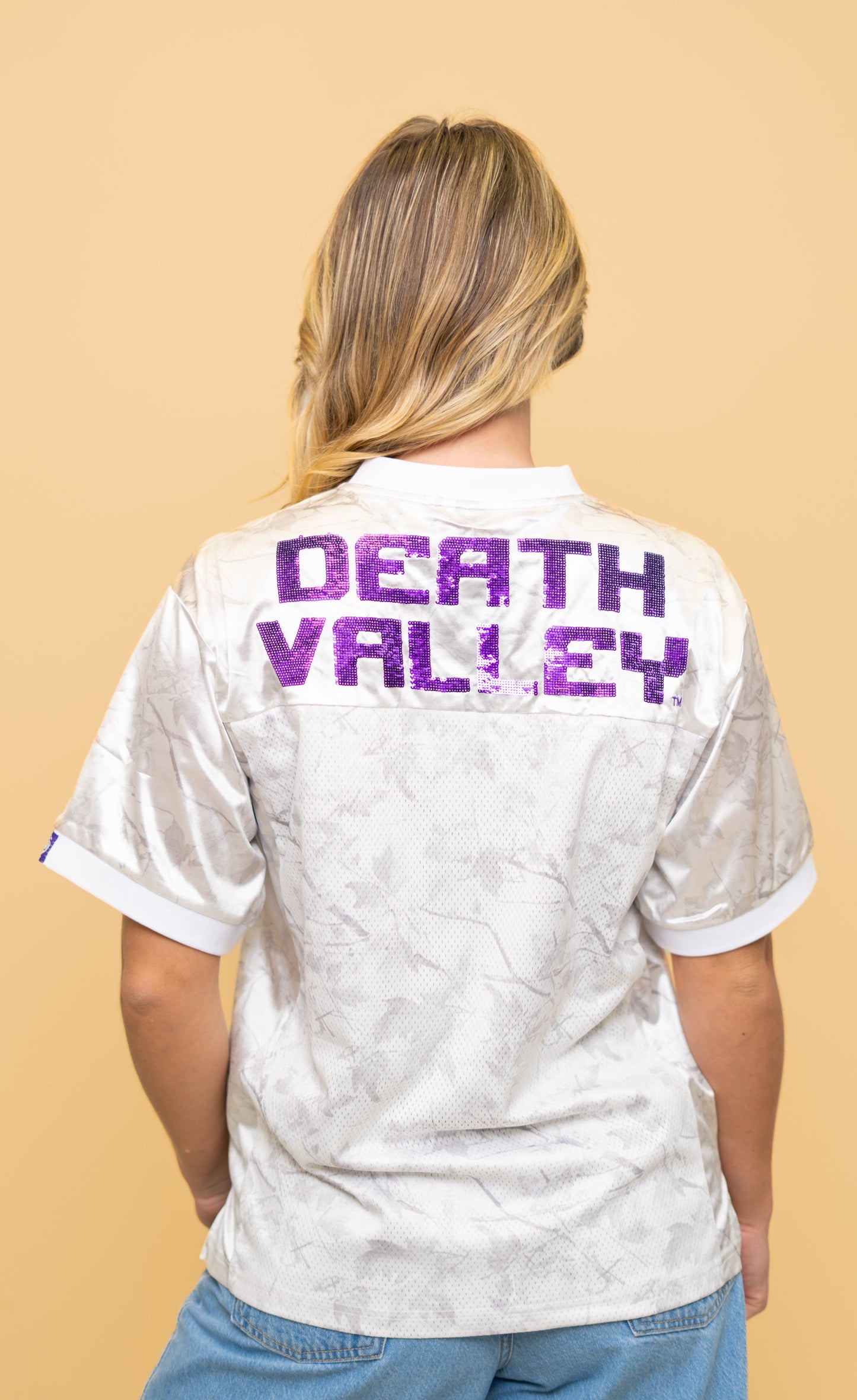 **PRE-ORDER ONLY** Wholesale | LSU (Licensed) | Women's Sequin Design Football Jersey (White Camo)