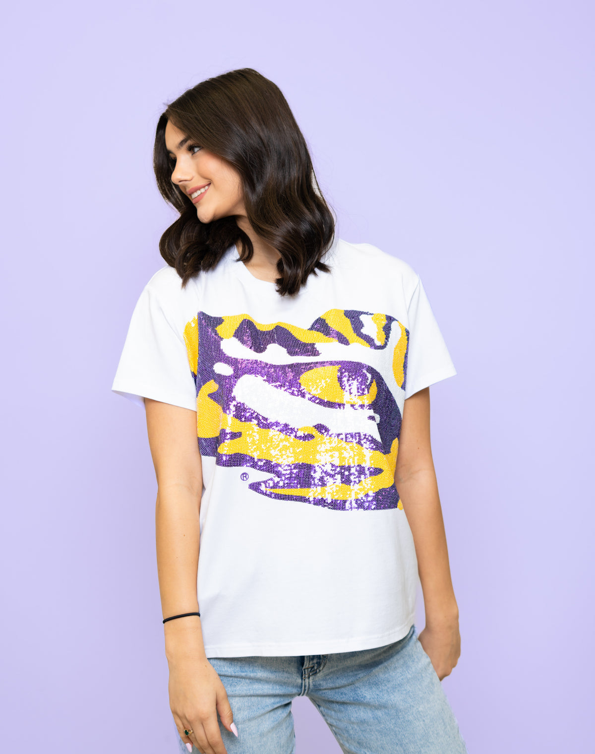 LSU Tiger Eye (LICENSED) | Women's Sequin Design Tee (White)