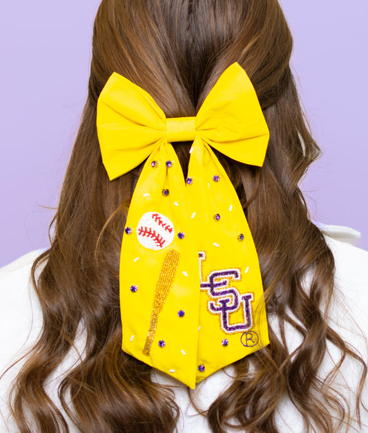LSU Baseball (Licensed) | Beaded Hair Bow (Yellow)