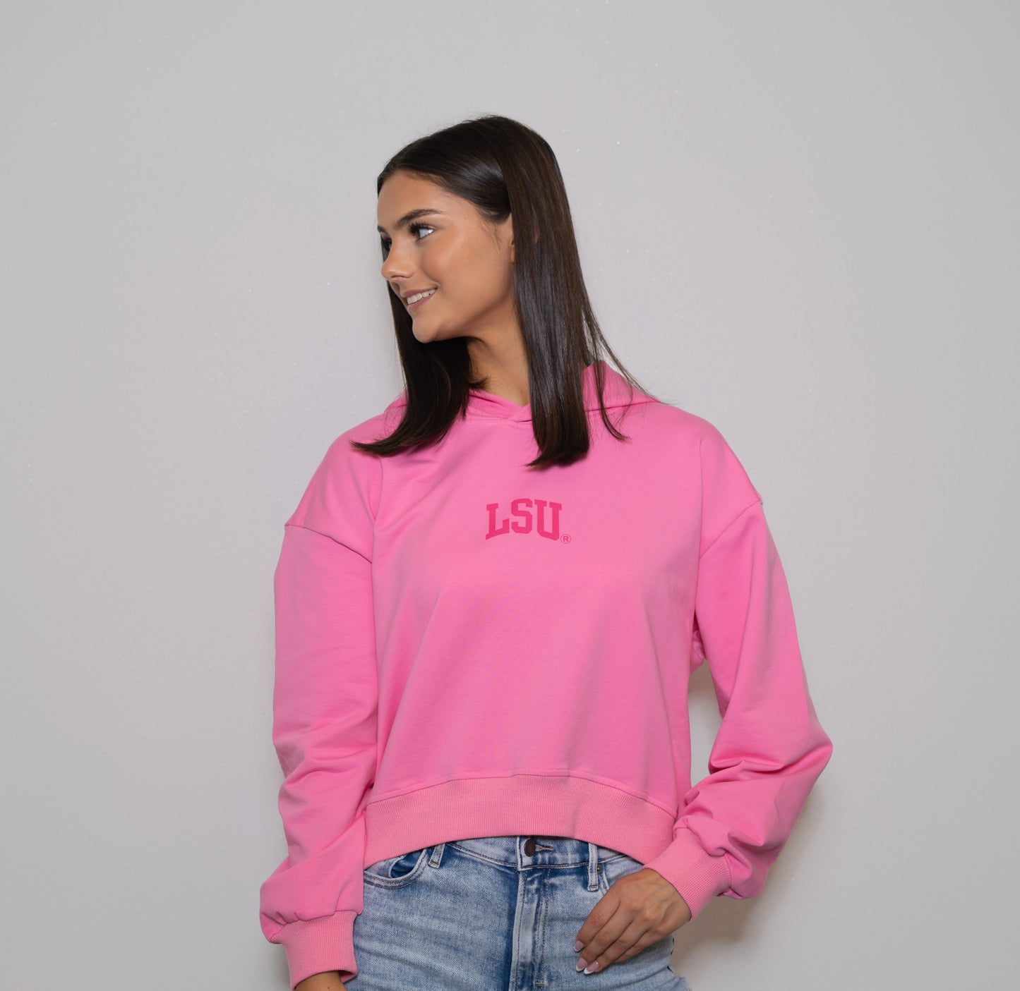 **PRE-ORDER ONLY** LSU Tigers (LICENSED) | Women's Cropped Hoodie (Pink)
