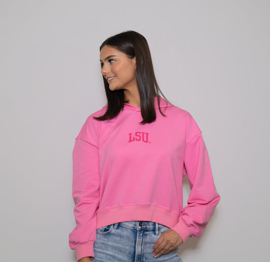 **PRE-ORDER ONLY** LSU Tigers (LICENSED) | Women's Cropped Hoodie (Pink)