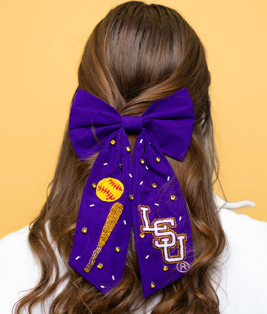LSU Softball (Licensed) | Beaded Hair Bow (Purple)
