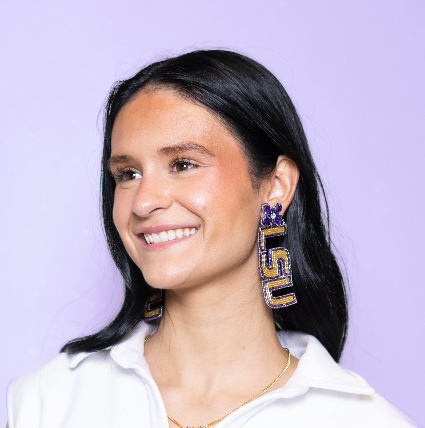 Wholesale | LSU (Licensed) | Custom Beaded Earrings (Purple Topper)