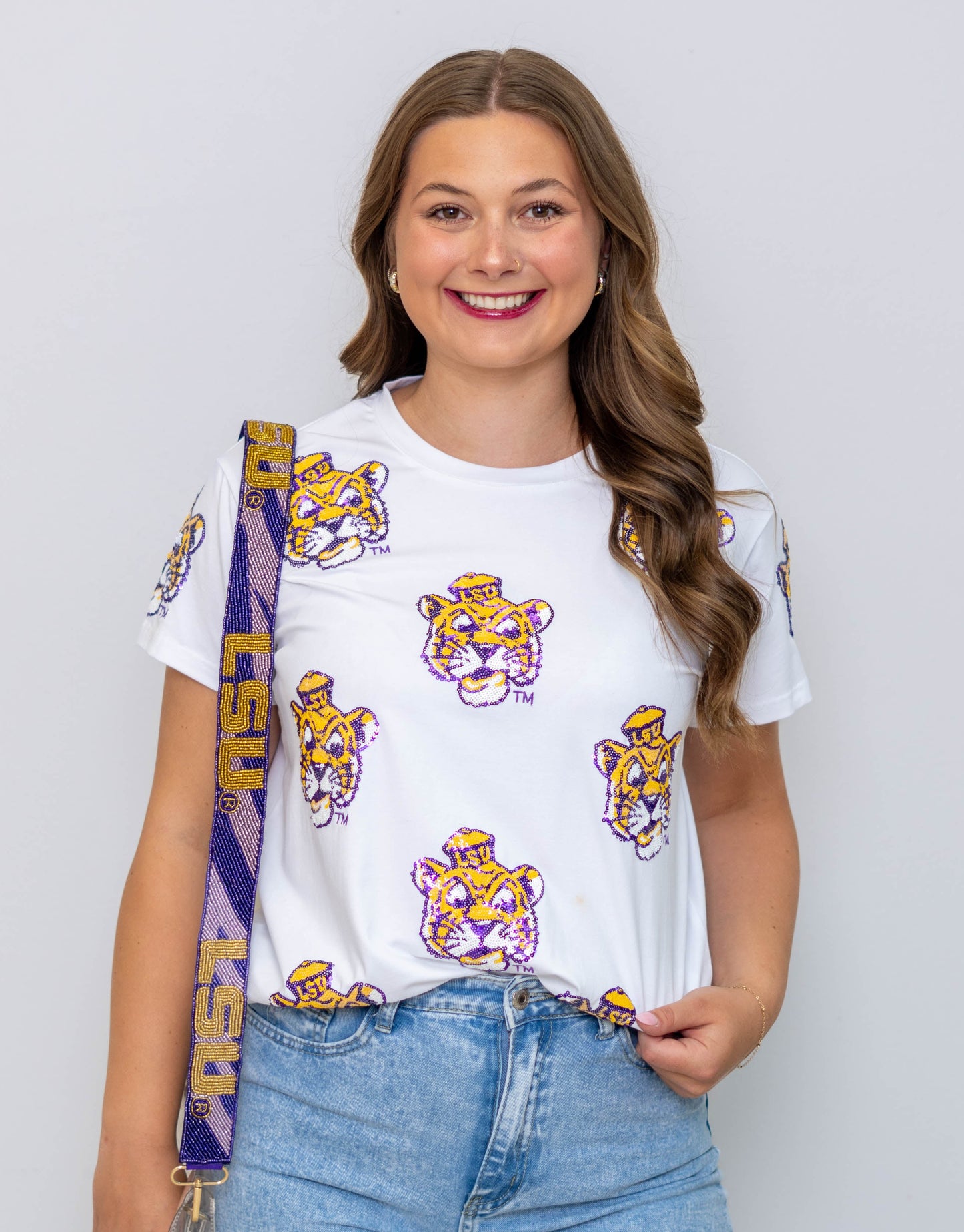 LSU Tiger Striped (Licensed) | Custom Beaded Purse Strap (Lavender & Purple Tiger Stripe)