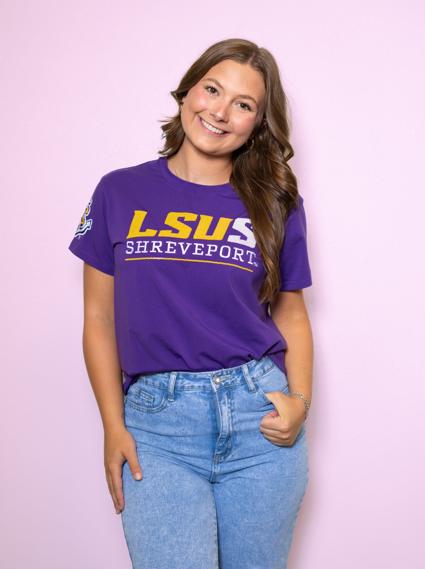 LSUS (Licensed) | Women's Sequin Design Tee (Purple)