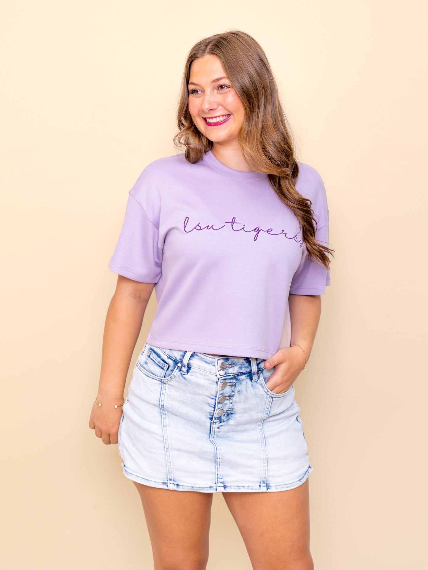 LSU Tigers (Licensed) | Women's Buttery Soft Crop Tee (Lavender)