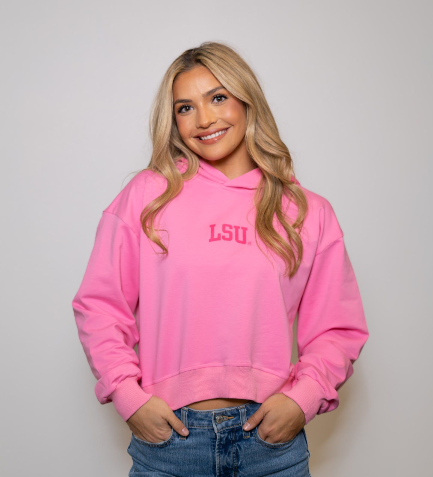 **PRE-ORDER ONLY** LSU Tigers (LICENSED) | Women's Cropped Hoodie (Pink)