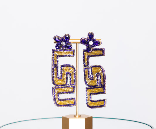 Wholesale | LSU (Licensed) | Custom Beaded Earrings (Purple Topper)