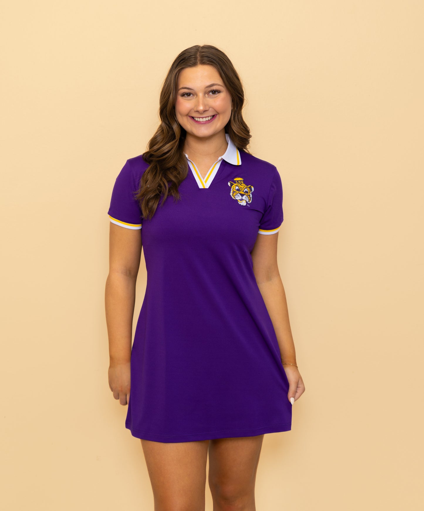 **PRE-ORDER ONLY** LSU Vintage Tiger (Licensed) | Women's Embroidery Polo Dress (Purple)