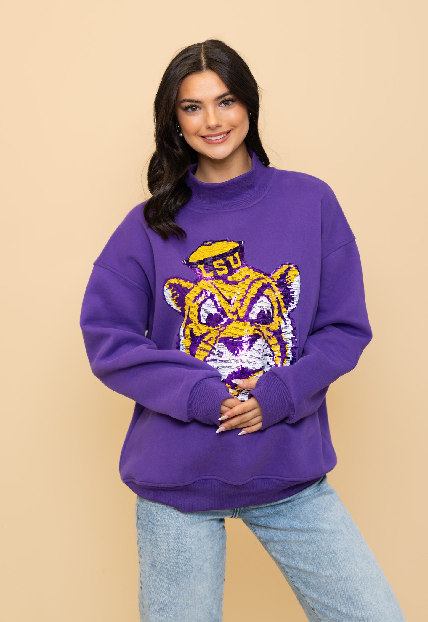 Wholesale | LSU Vintage (Licensed) | Women's Sequin Design Mockneck (Purple)