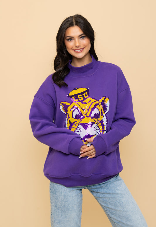 LSU Vintage (Licensed) | Women's Sequin Design Mockneck (Purple)