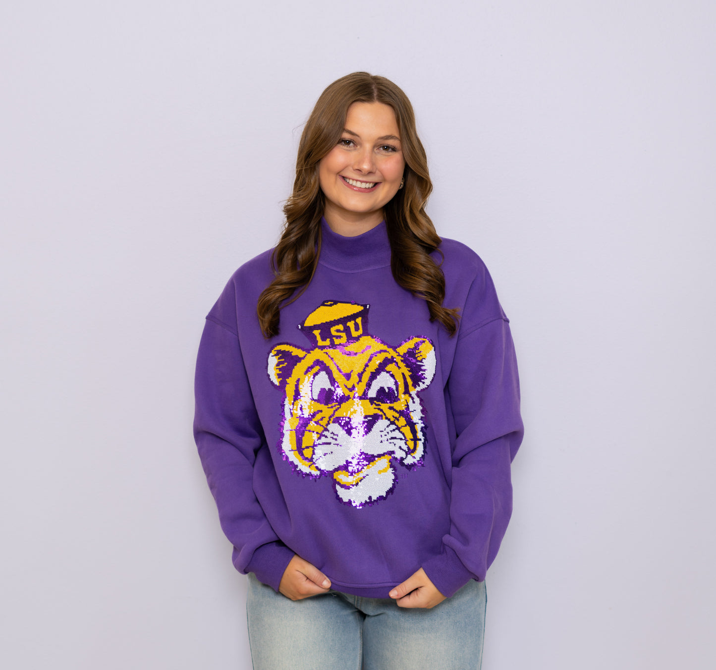 Wholesale | LSU Vintage (Licensed) | Women's Sequin Design Mockneck (Purple)