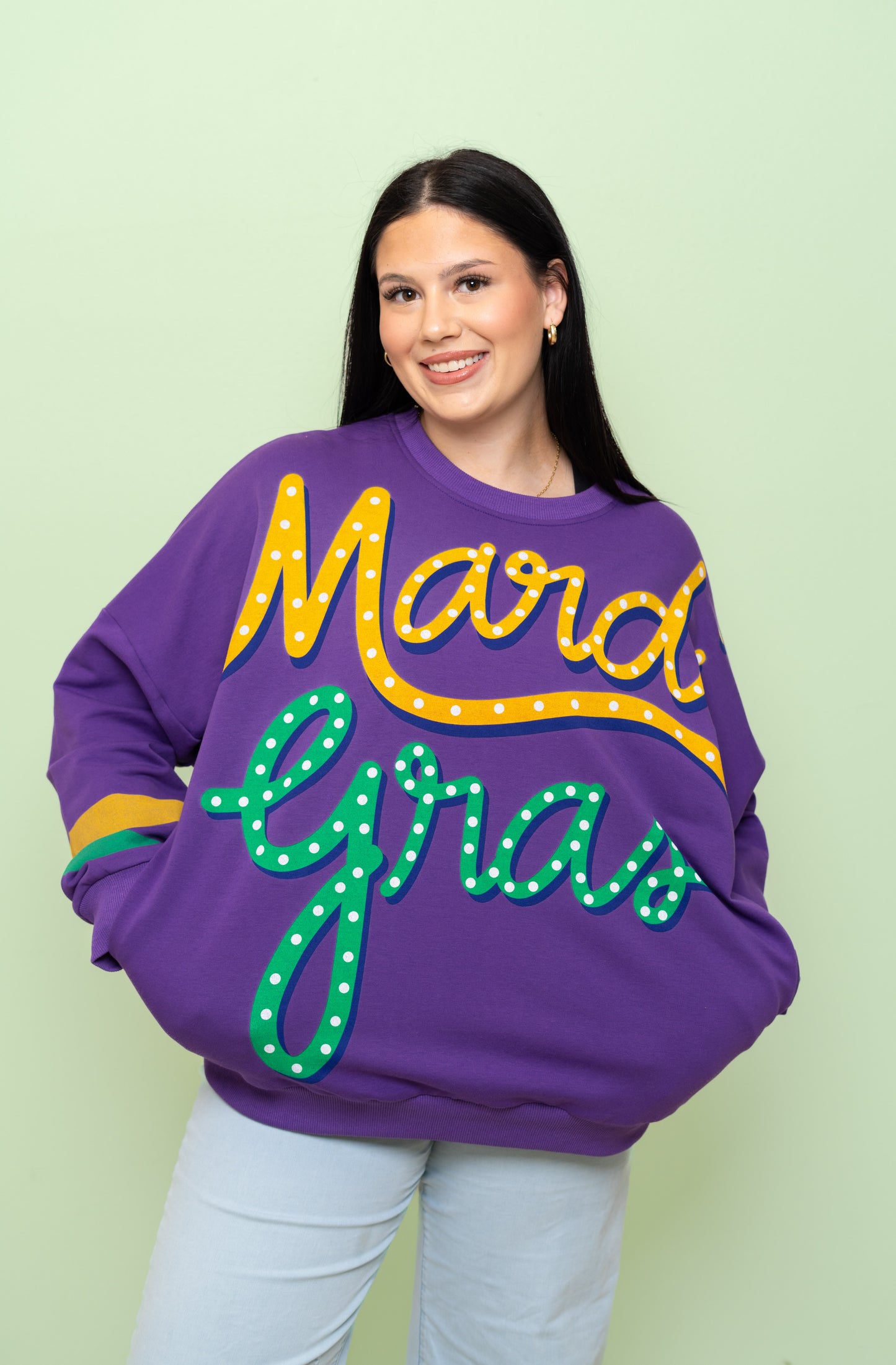 Mardi Gras  | Women's Drop Shoulder Sweatshirt (Purple)
