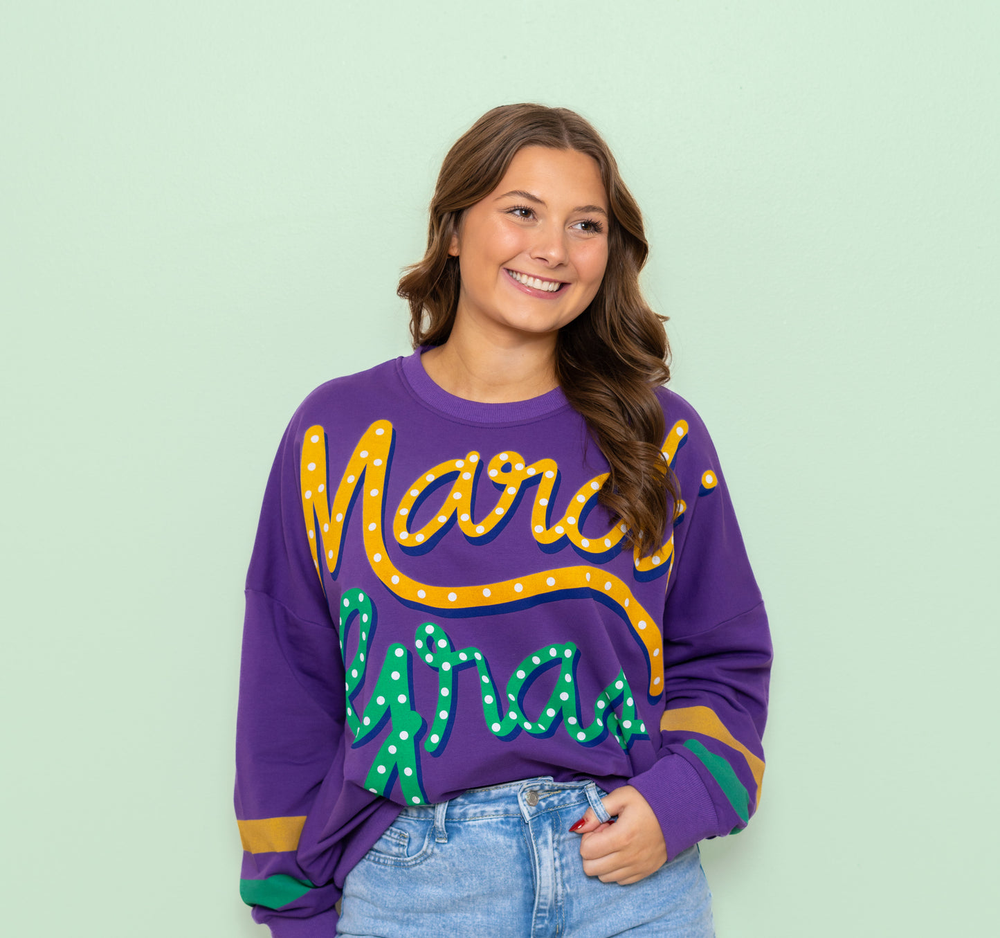 Mardi Gras  | Women's Drop Shoulder Sweatshirt (Purple)