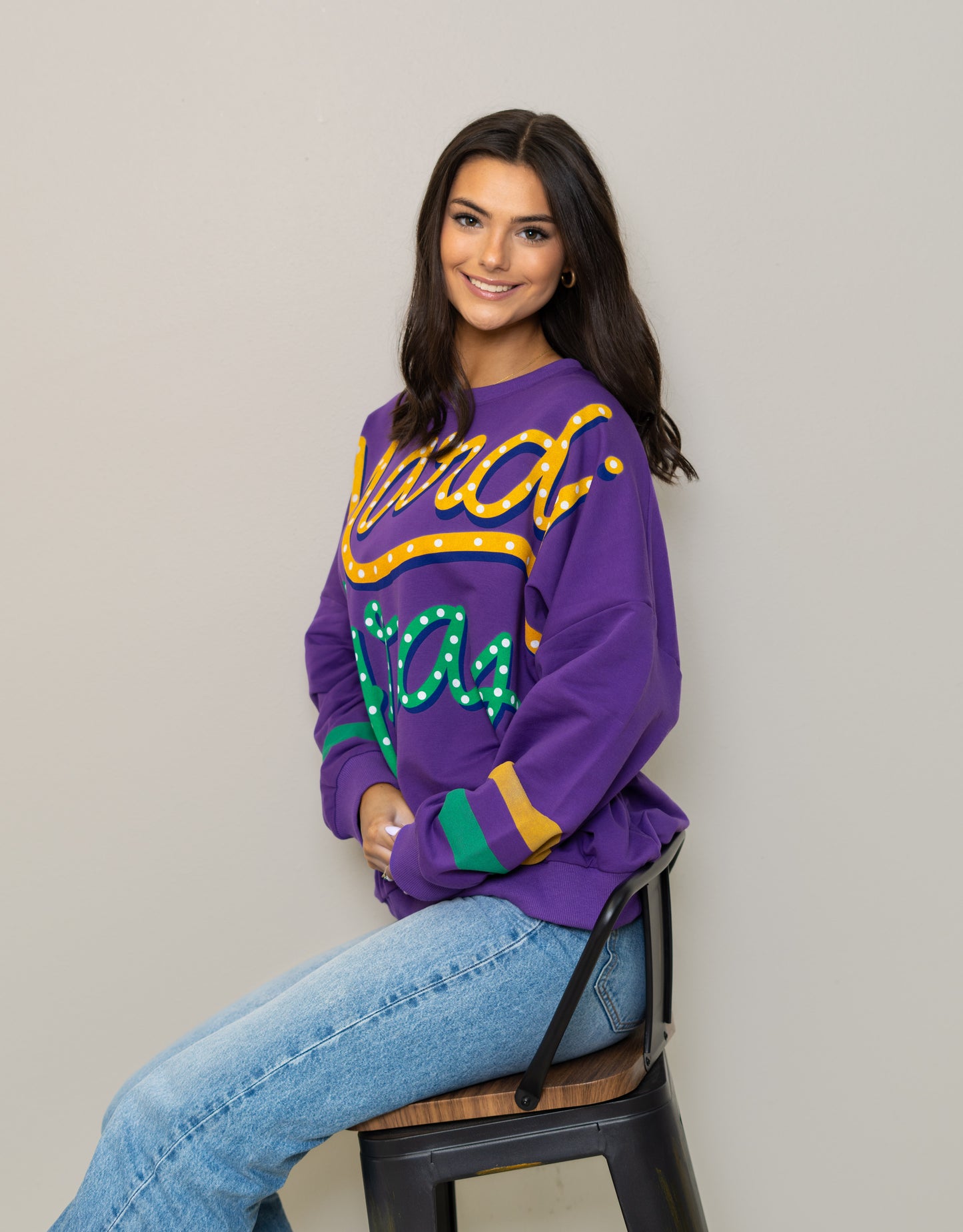 Mardi Gras  | Women's Drop Shoulder Sweatshirt (Purple)