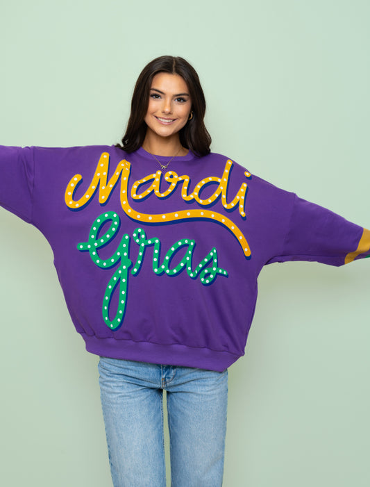 Mardi Gras  | Women's Drop Shoulder Sweatshirt (Purple)